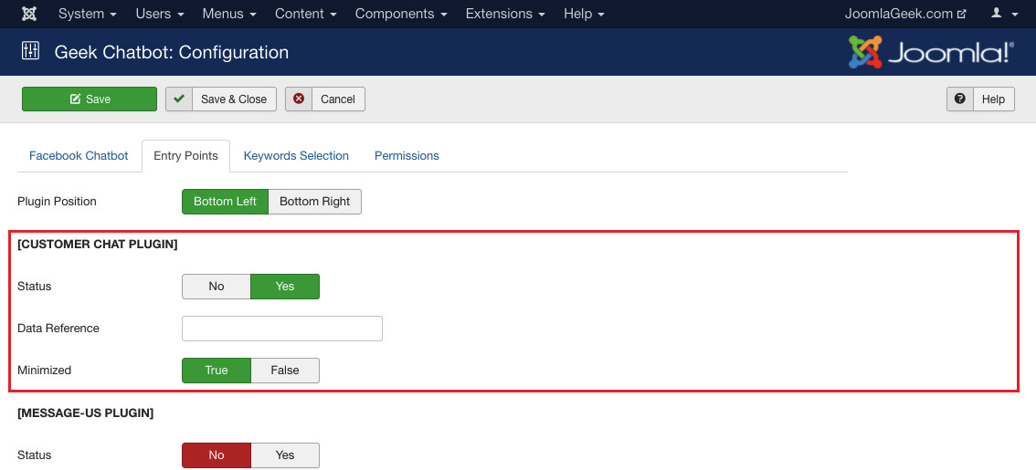 Customer facebook chat joomla messenger JO Facebook