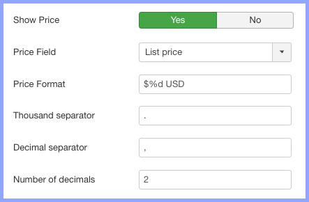 settings of price