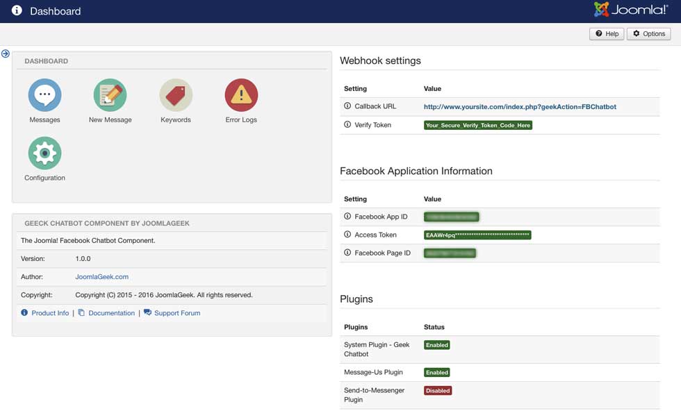 Geek Joomla Facebook Chatbot