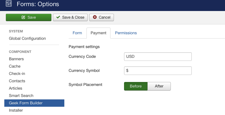 Currency configuration